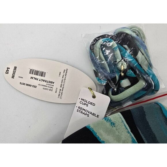 Mynah Womens Abstract Palm Bandeau Bikini Top Medium Molded Cups & Removable Str - Picture 3 of 6